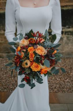 Autumnal Orange bridal bouquet