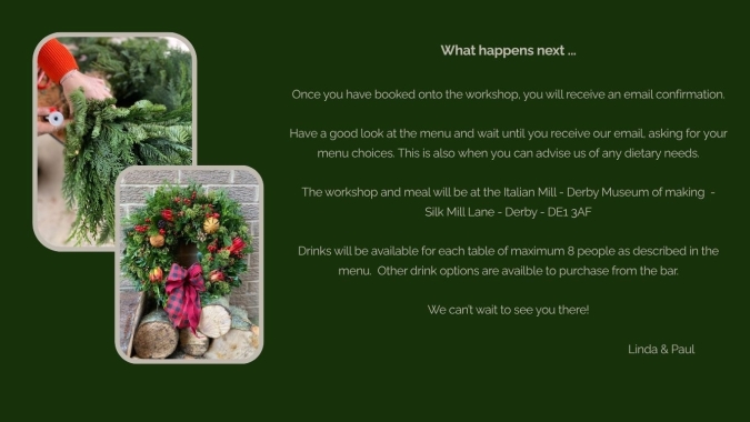 Sunday 29 November 2026 Christmas Wreath Workshop and Dinner