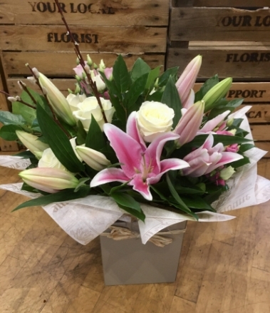 Pink Lily and Rose Bouquet